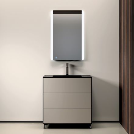 Composición de baño con 3 cajones gris paloma mate, espejo y lavabo - Velaria viadurini