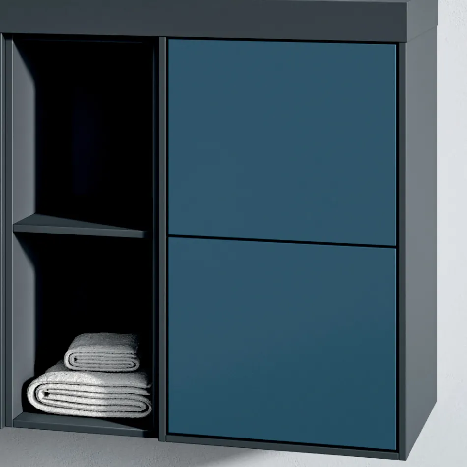 Composición de baño con 4 cajones azul Avio, espejo y lavabo - Velaria viadurini