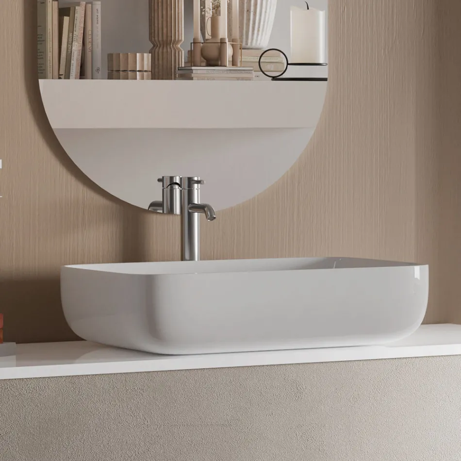 Composición de Baño con Base, Espejo y Lavabo de Piedra Habana Made in Italy - Kilos viadurini