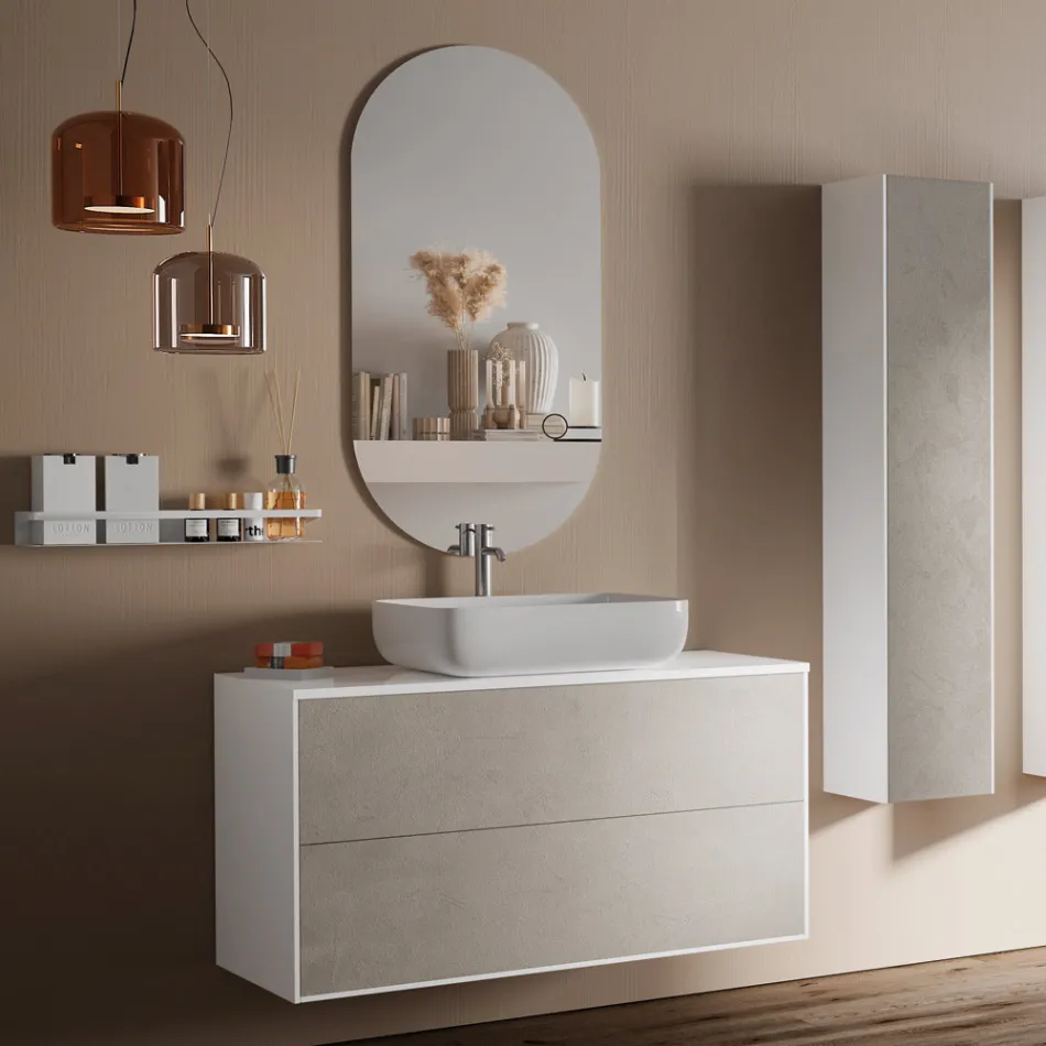 Composición de Baño con Base, Espejo y Lavabo de Piedra Habana Made in Italy - Kilos viadurini