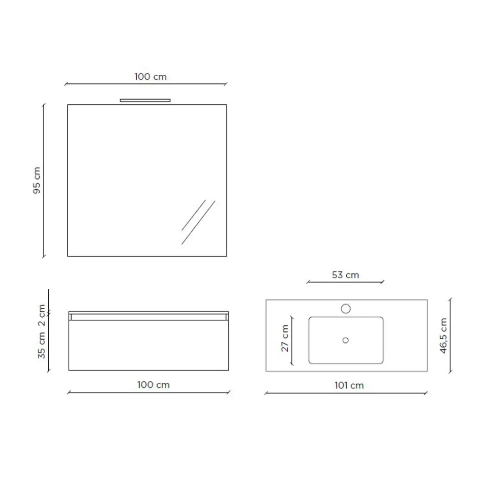 Composición de Baño con Base Suspendida, Espejo y Lavabo Made in Italy - Dream viadurini