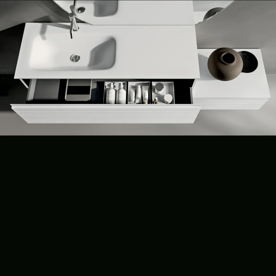 Composición de baño con cajones, lavabo de cerámica y espejo LED - Elios viadurini