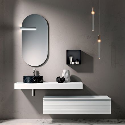 Composición de baño con cajón, lavabo, espejo, mueble de pared y estantería - Elios viadurini