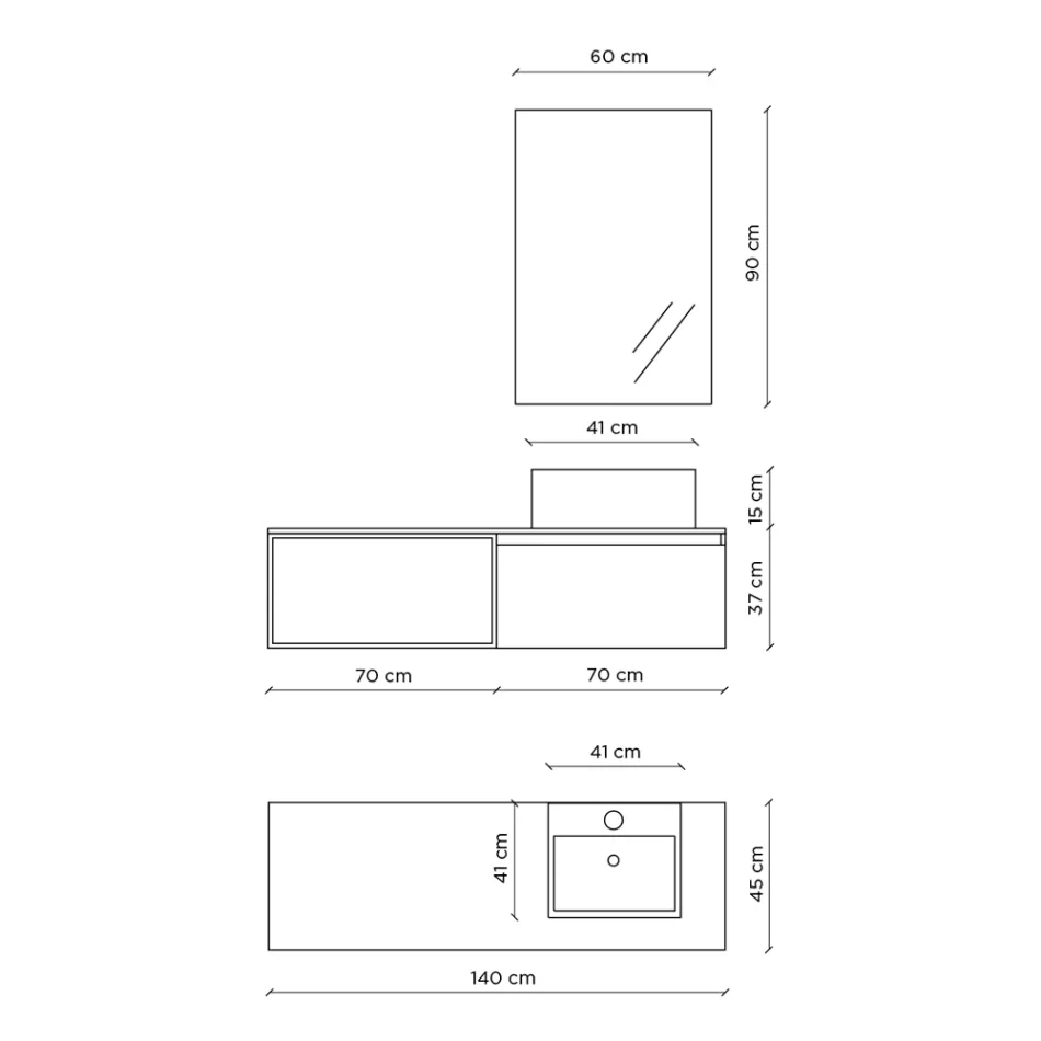 Composición de Baño con Espejo con Lámpara Integrada, Lavabo y Base - Dream viadurini