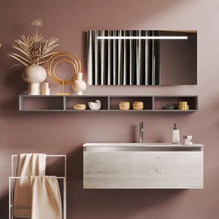 Composición de Baño con Espejo y Lámpara Base Anti-Rasguños Made in Italy - Dream viadurini