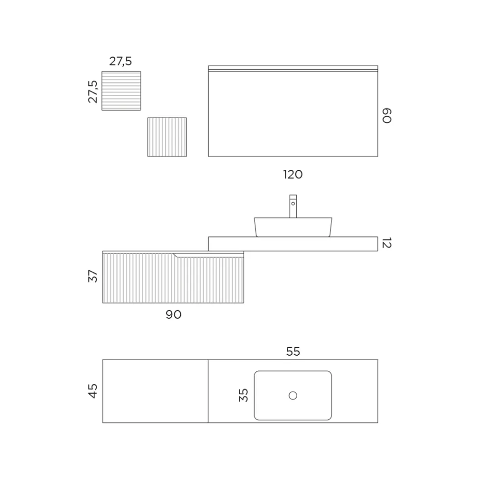 Composición de Baño con Espejo y Muebles Altos de Metal Made in Italy - Efesto viadurini