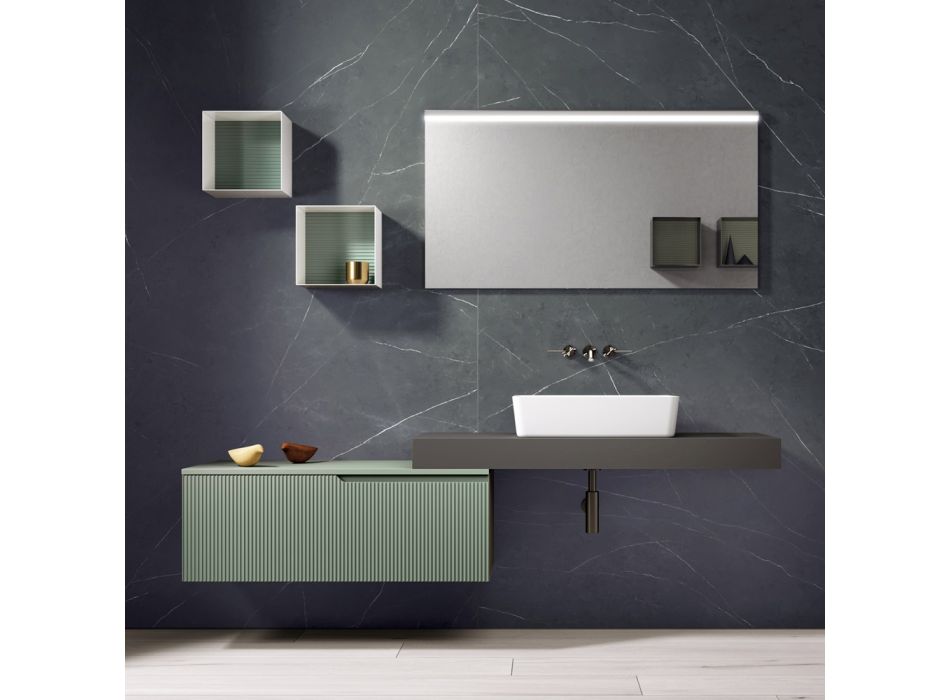 Composición de Baño con Espejo y Muebles Altos de Metal Made in Italy - Efesto viadurini