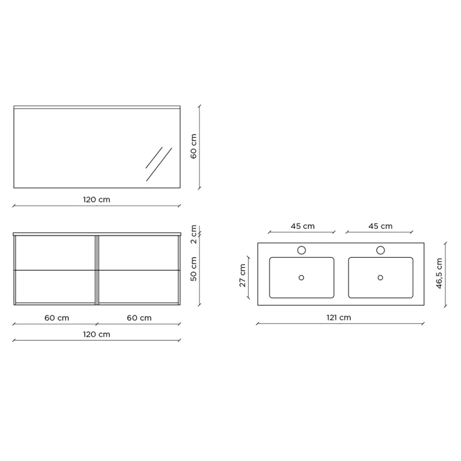 Composición de Baño con Espejo, Lavabo Doble y Base Made in Italy - Kilos viadurini