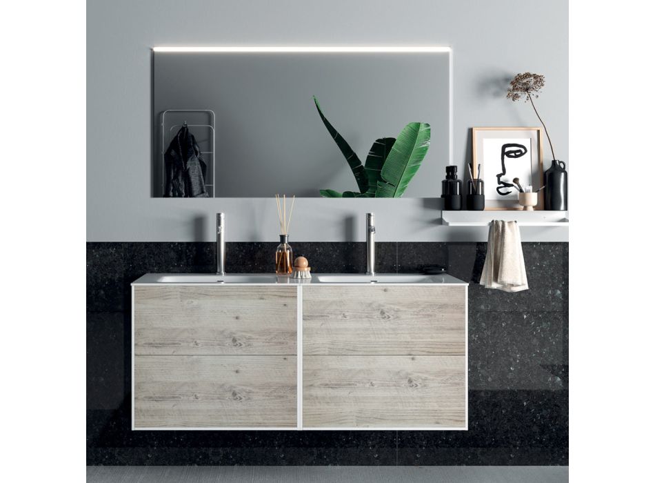 Composición de Baño con Espejo, Lavabo Doble y Base Made in Italy - Kilos viadurini