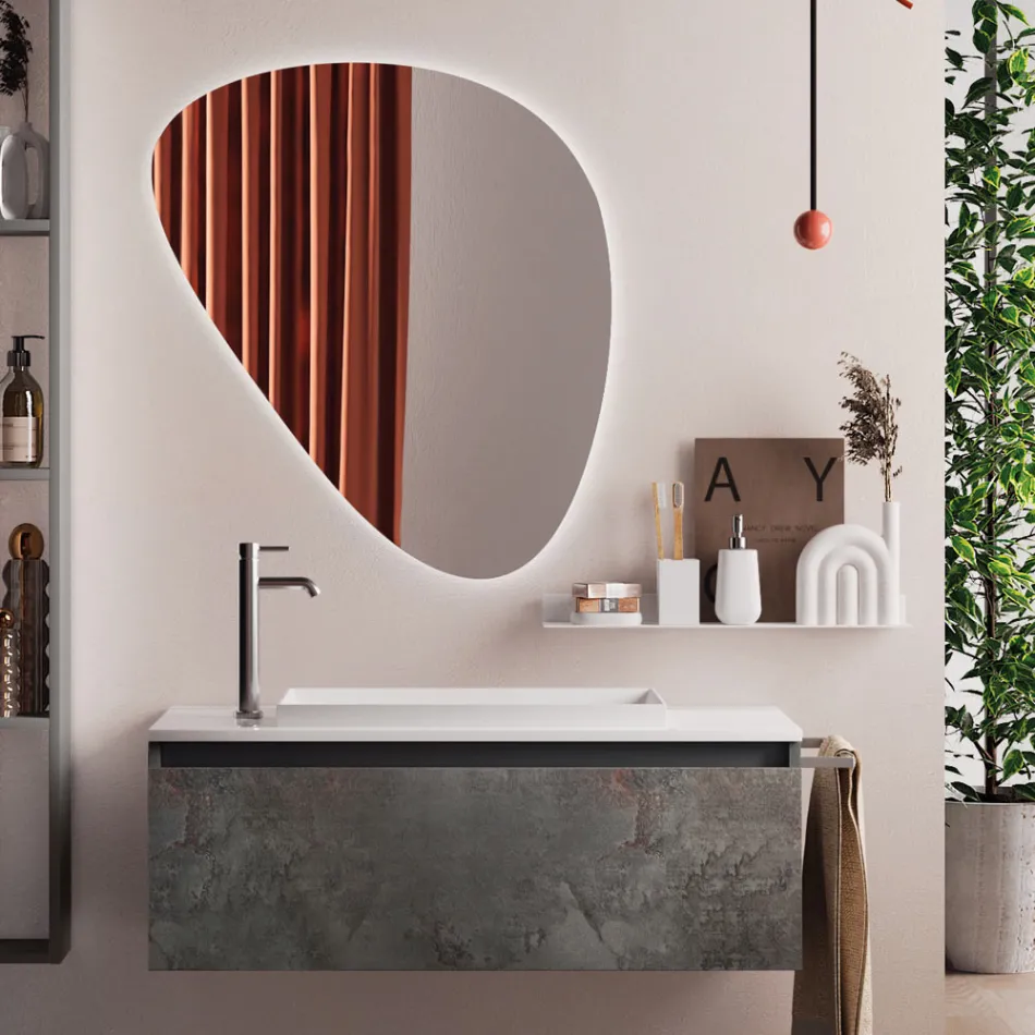 Composición de Baño con Espejo Moderno, Base y Lavabo Made in Italy - Dream viadurini