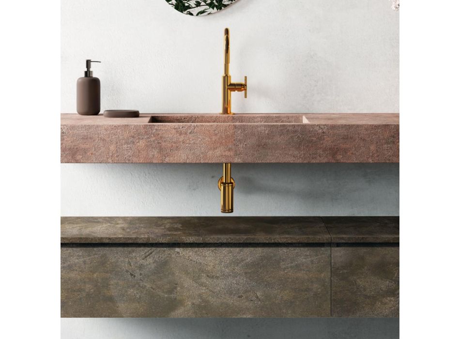 Composición de baño con espejo moderno y lavabo consola Made in Italy - Palom viadurini