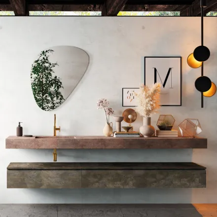 Composición de baño con espejo moderno y lavabo consola Made in Italy - Palom viadurini