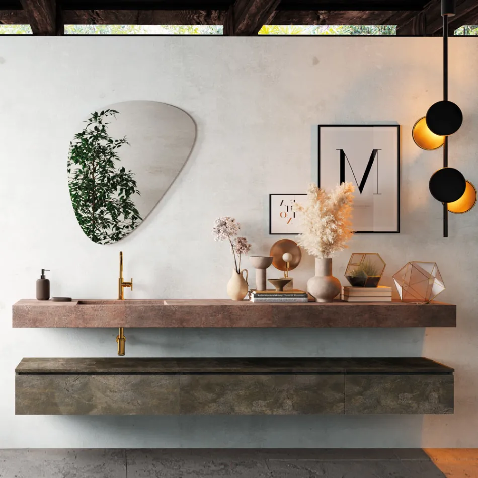 Composición de baño con espejo moderno y lavabo consola Made in Italy - Palom viadurini