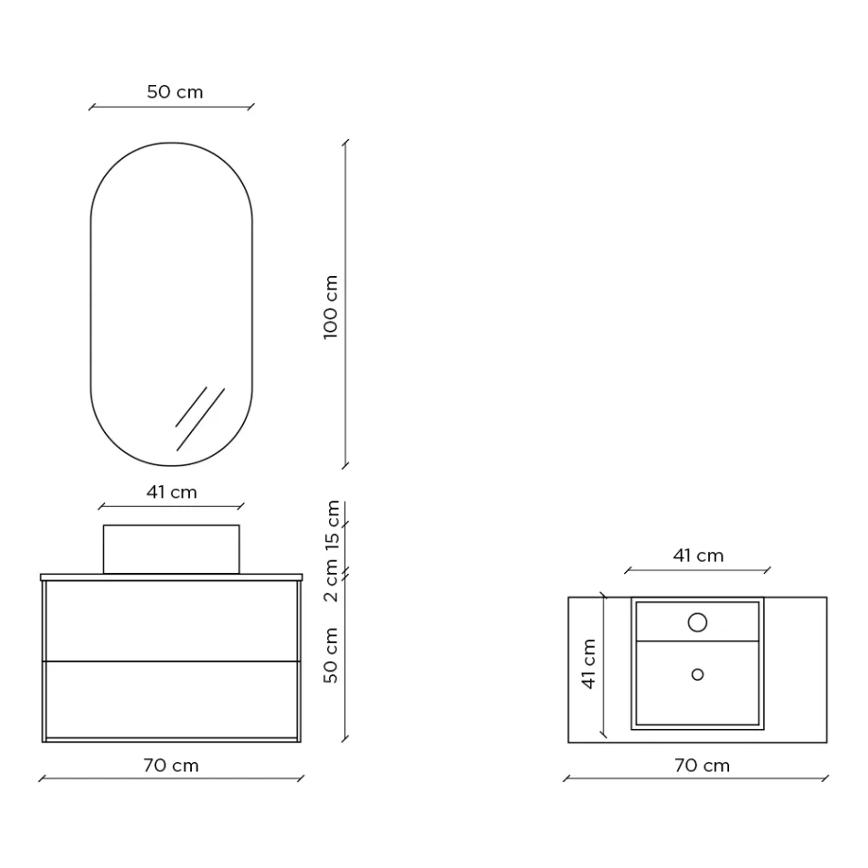 Composición de Baño con Espejo Oval, Base y Lavabo Made in Italy - Kilos viadurini