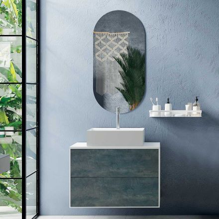 Composición de Baño con Espejo Oval, Base y Lavabo Made in Italy - Kilos viadurini