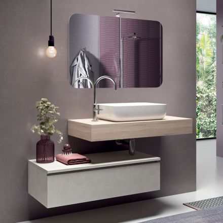 Composición de baño con espejo moldeado y lavabo Made in Italy - Palom viadurini