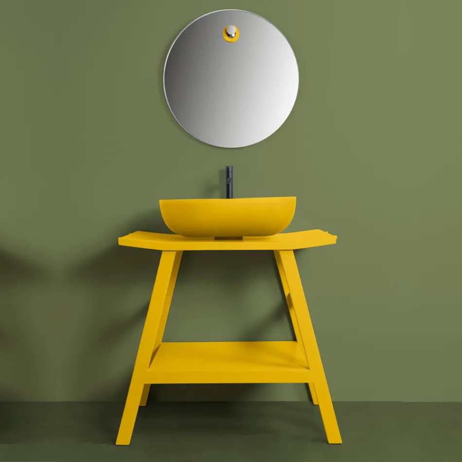 Composición de Baño de Diseño Color Amarillo con Accesorios y Espejo - Patryk viadurini
