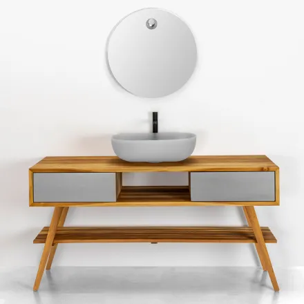 Composición de baño de diseño gris completa con accesorios esmaltados - Georges viadurini