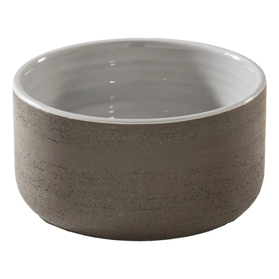 Composición de baño gris con espejo, mueble de teca y accesorios - Patryk viadurini