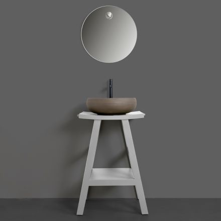 Composición de baño gris con espejo redondo y varios accesorios - Maryse viadurini