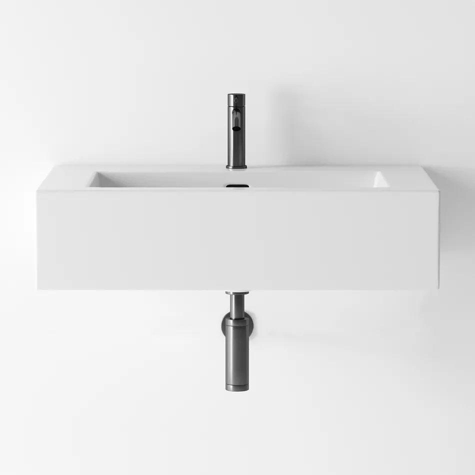 Composición de Baño Lavabo de Cerámica y Base de Acero Made in Italy - Quadro viadurini