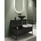 Lavabo de composición de baño en cerámica y espejo Made in Italy - Hoscar viadurini