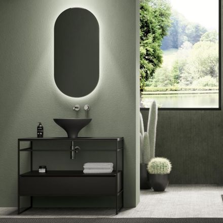 Lavabo de composición de baño en cerámica y espejo Made in Italy - Hoscar viadurini