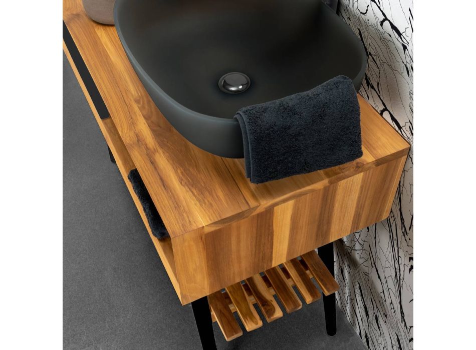 Composición de baño negra moderna en el suelo que incluye accesorios - Georges viadurini