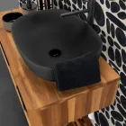 Composición de baño negra con mueble de teca y accesorios de calidad - Sylviane viadurini