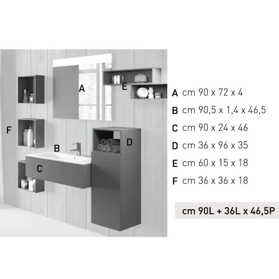 Composición de baño suspendida en fenix gris humo made in Italy, Nápoles viadurini