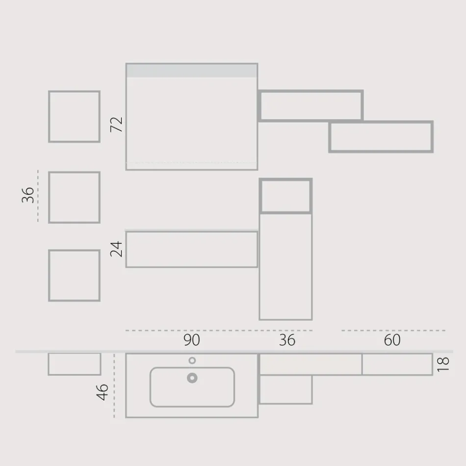 Composición de baño suspendida en fenix gris humo made in Italy, Nápoles viadurini