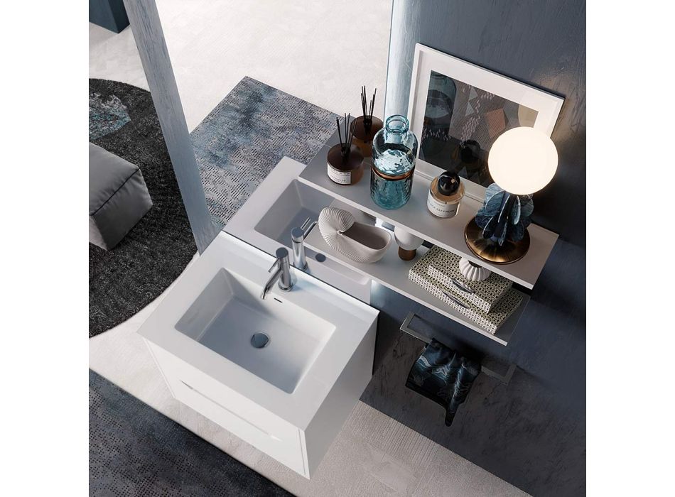 Composición de Baño Suspendido, Espejo y Bases Blancas Made in Italy - Polsen viadurini