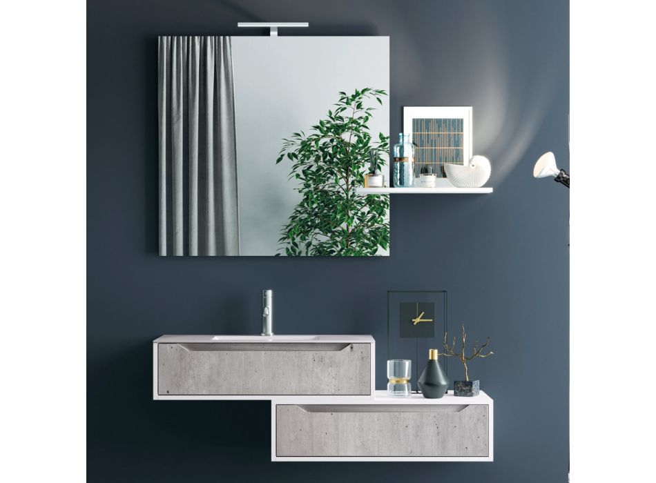Composición de baño suspendida, espejo y bases de hormigón Made in Italy - Polsen viadurini