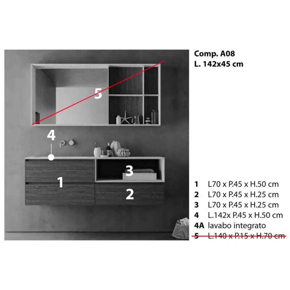 Composición de muebles de baño, diseño moderno y suspendido Made in Italy - Callisi8 viadurini