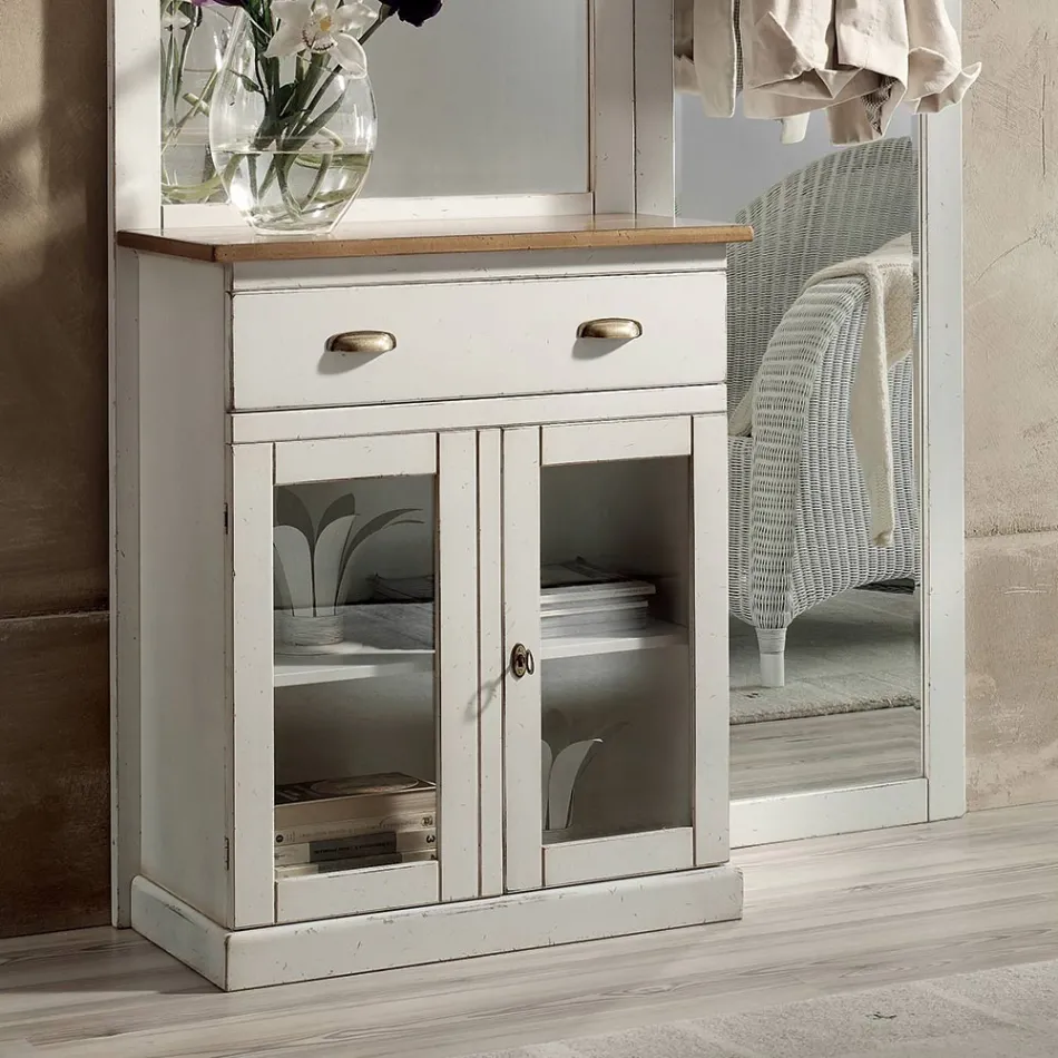 Composición de entrada en cera blanca bicolor y tapa de madera natural - Fatuo viadurini