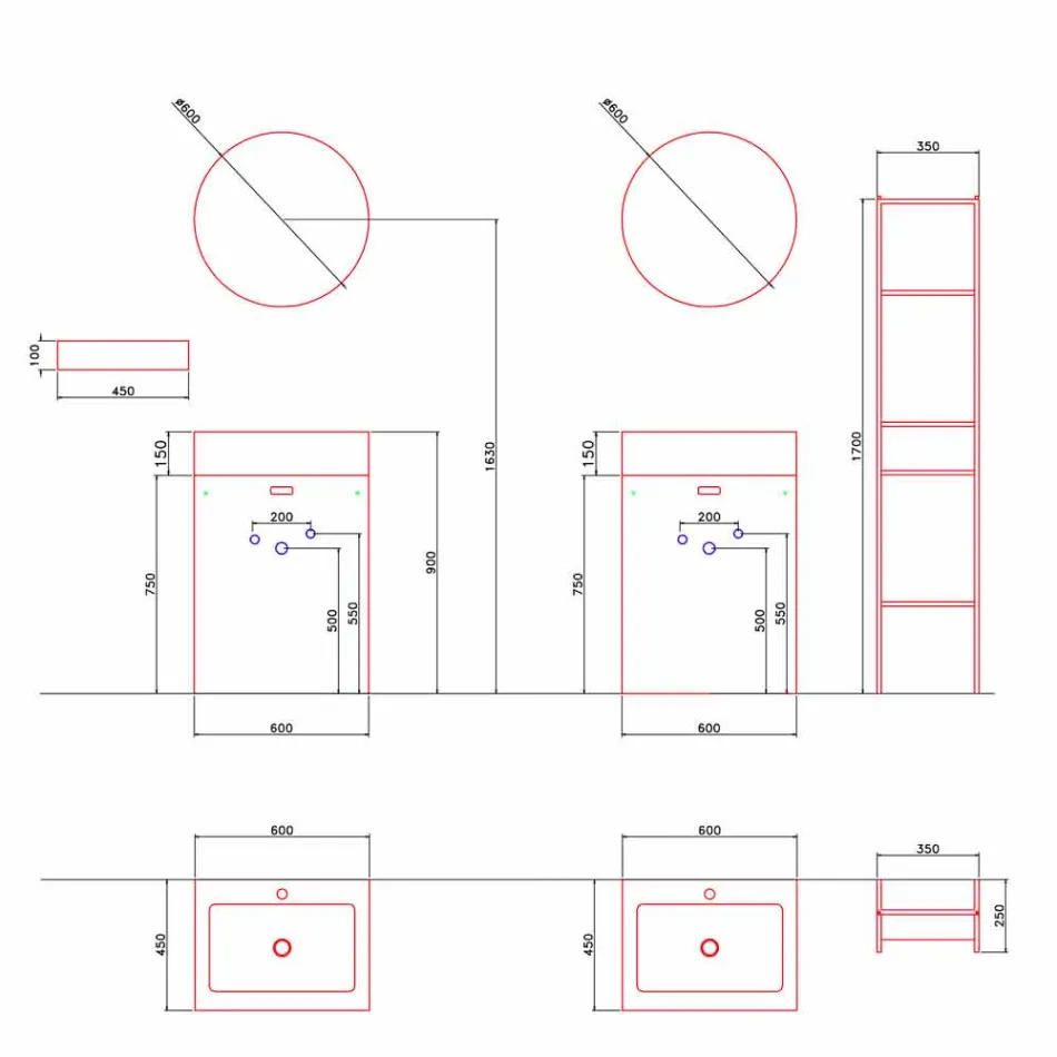 Composición del piso de muebles de baño de diseño moderno - Farart10 viadurini