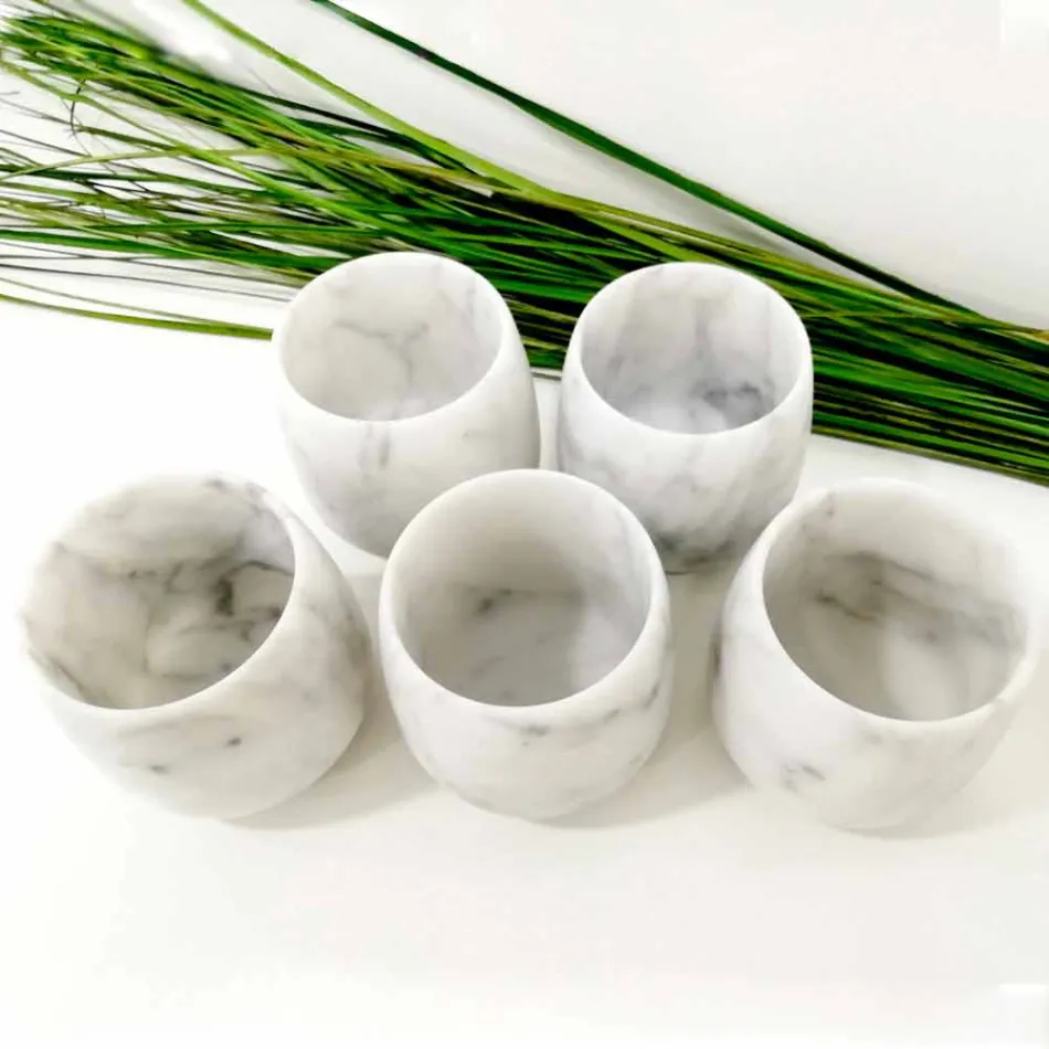 Composición de 2 vasos en mármol blanco de Carrara Made in Italy - Dolla viadurini