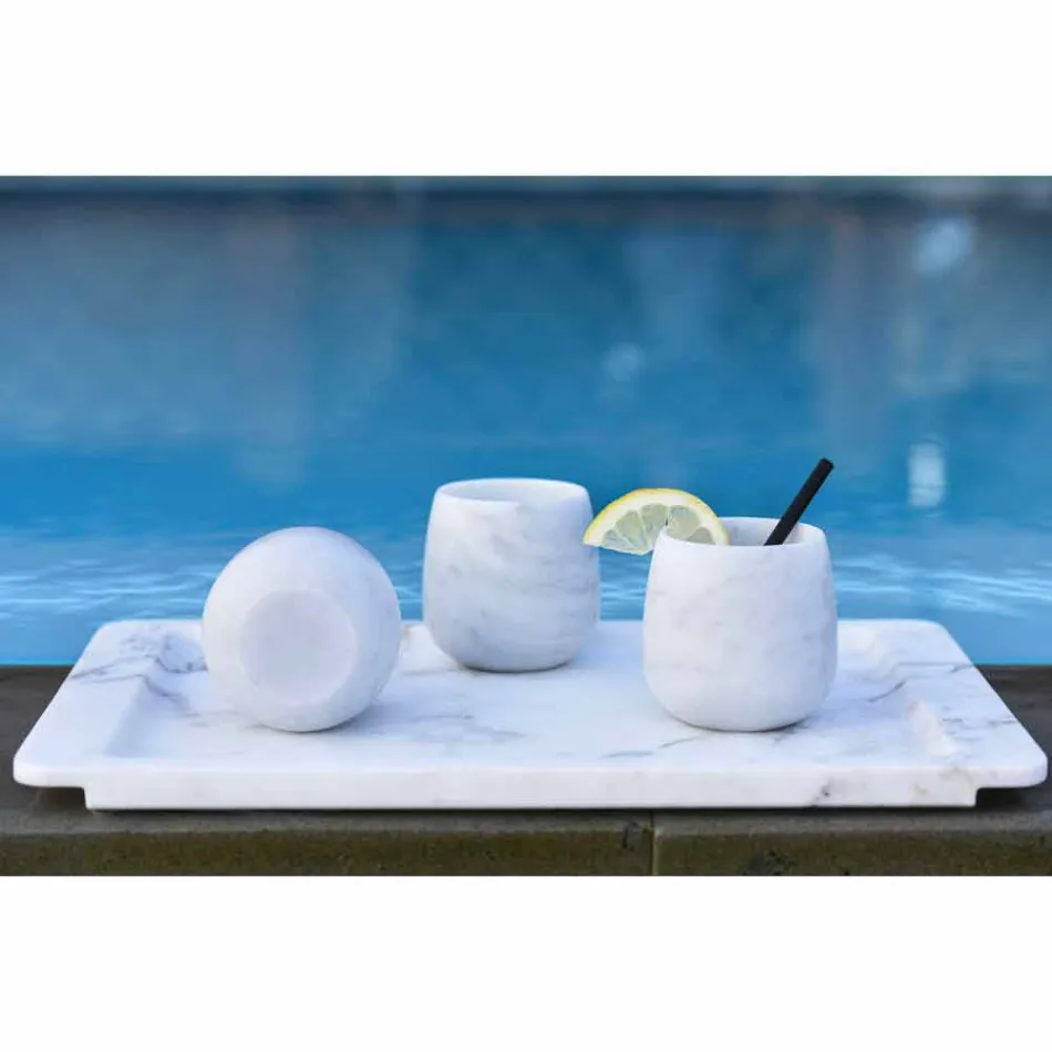 Composición de 2 vasos en mármol blanco de Carrara Made in Italy - Dolla viadurini