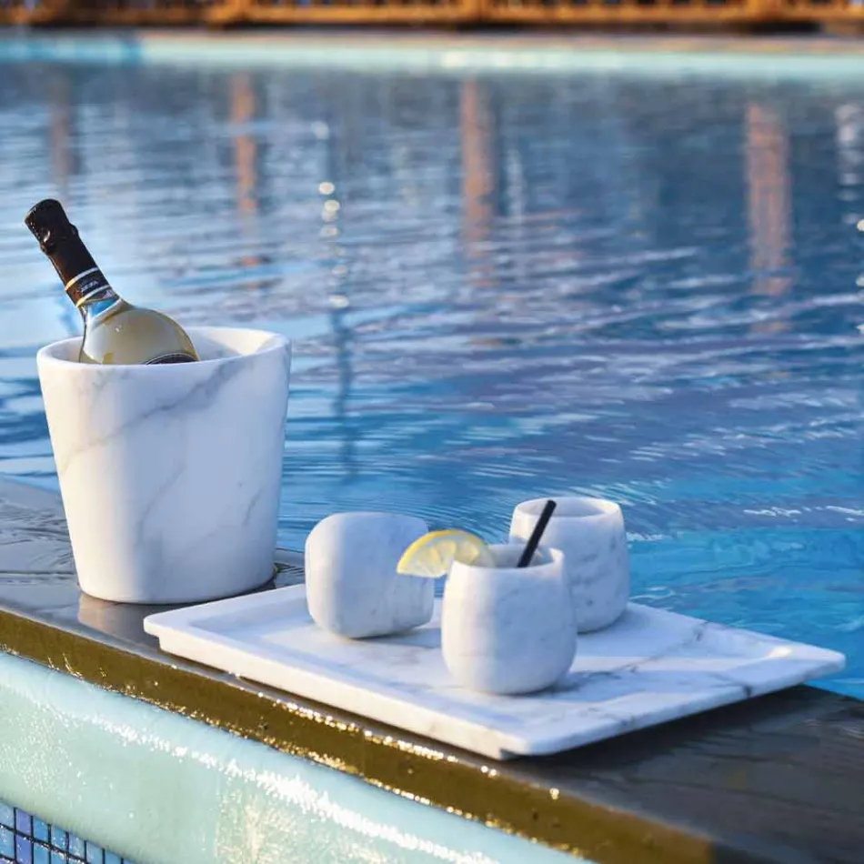 Composición de 2 vasos en mármol blanco de Carrara Made in Italy - Dolla viadurini