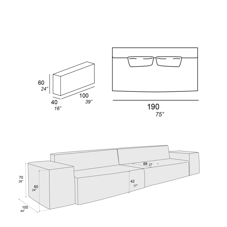 Composición de 2 sofás con respaldo y 2 reposabrazos - Bizarre viadurini