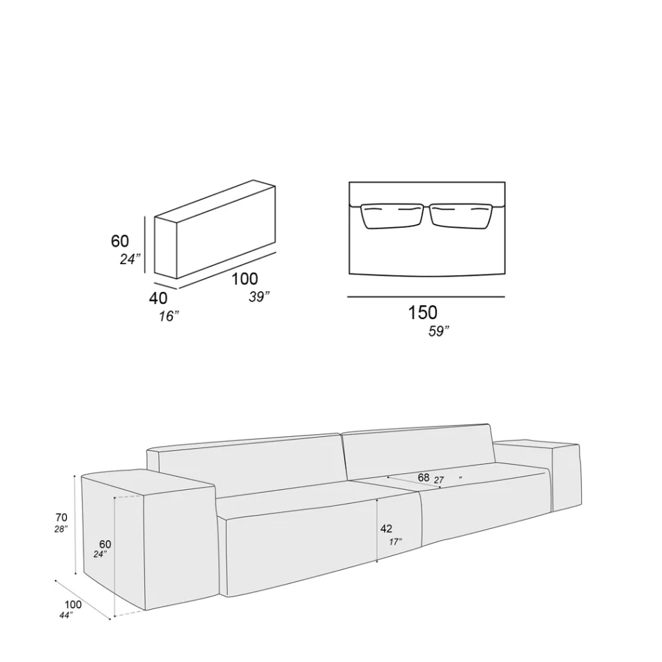Composición de 2 Sofás con Respaldo y 2 Reposabrazos - Bizarre viadurini
