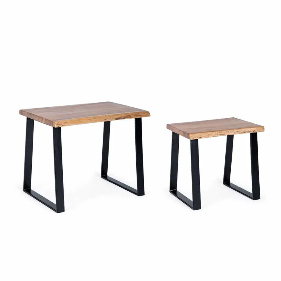 Composición de 2 Mesitas en Madera y Acero Homemotion - Artur viadurini