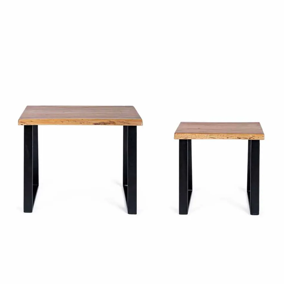Composición de 2 Mesitas en Madera y Acero Homemotion - Artur viadurini