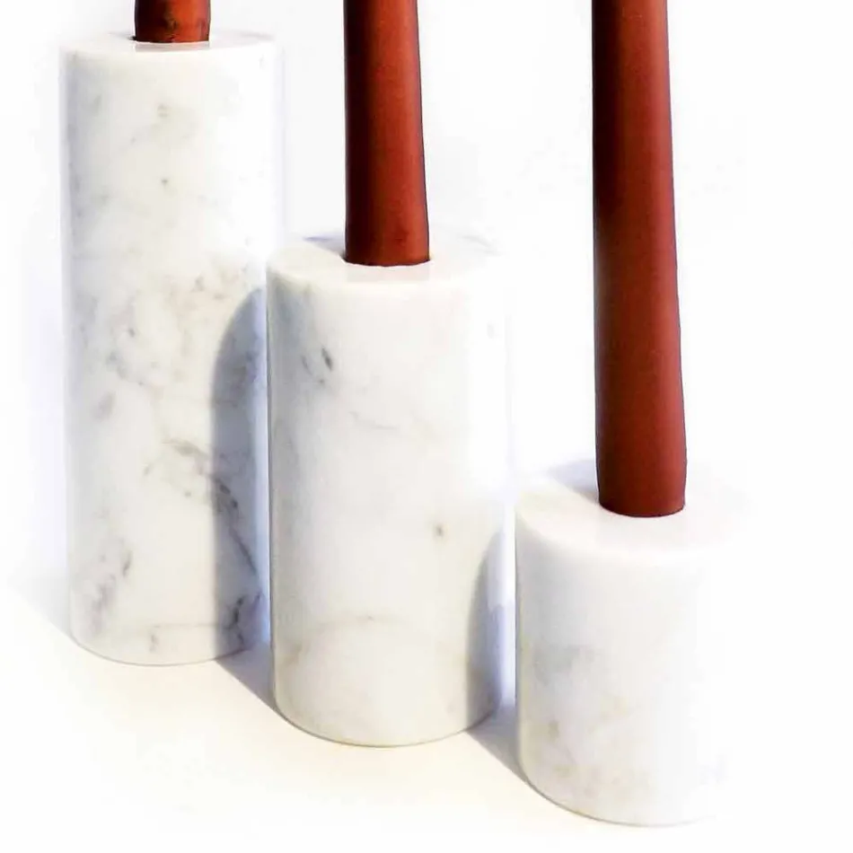 Composición de 3 candelabros en mármol blanco de Carrara Made in Italy - Astol viadurini