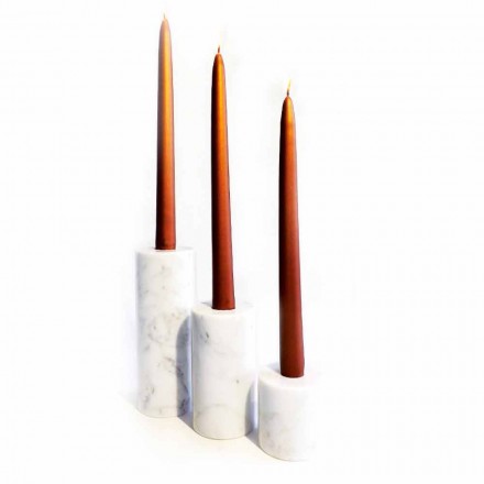 Composición de 3 candelabros en mármol blanco de Carrara Made in Italy - Astol viadurini