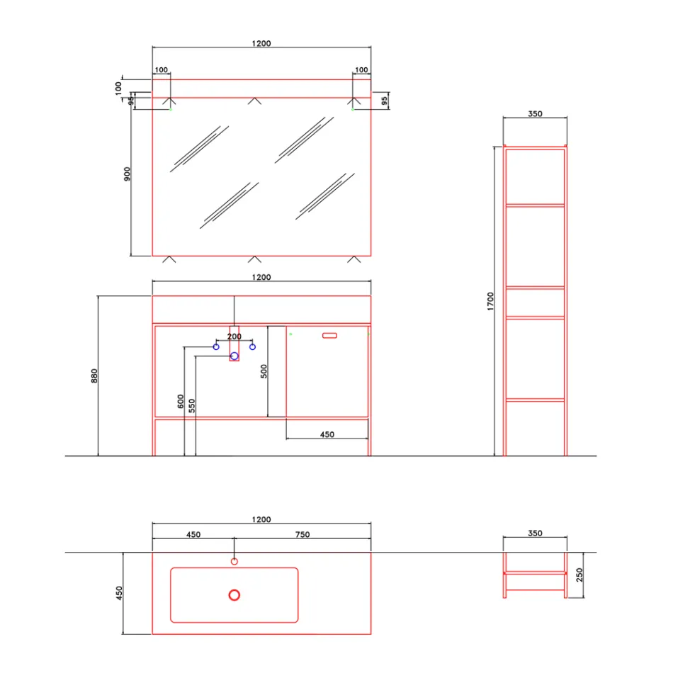 Composición de muebles artesanales para baño de diseño moderno en el suelo - Farart3 viadurini