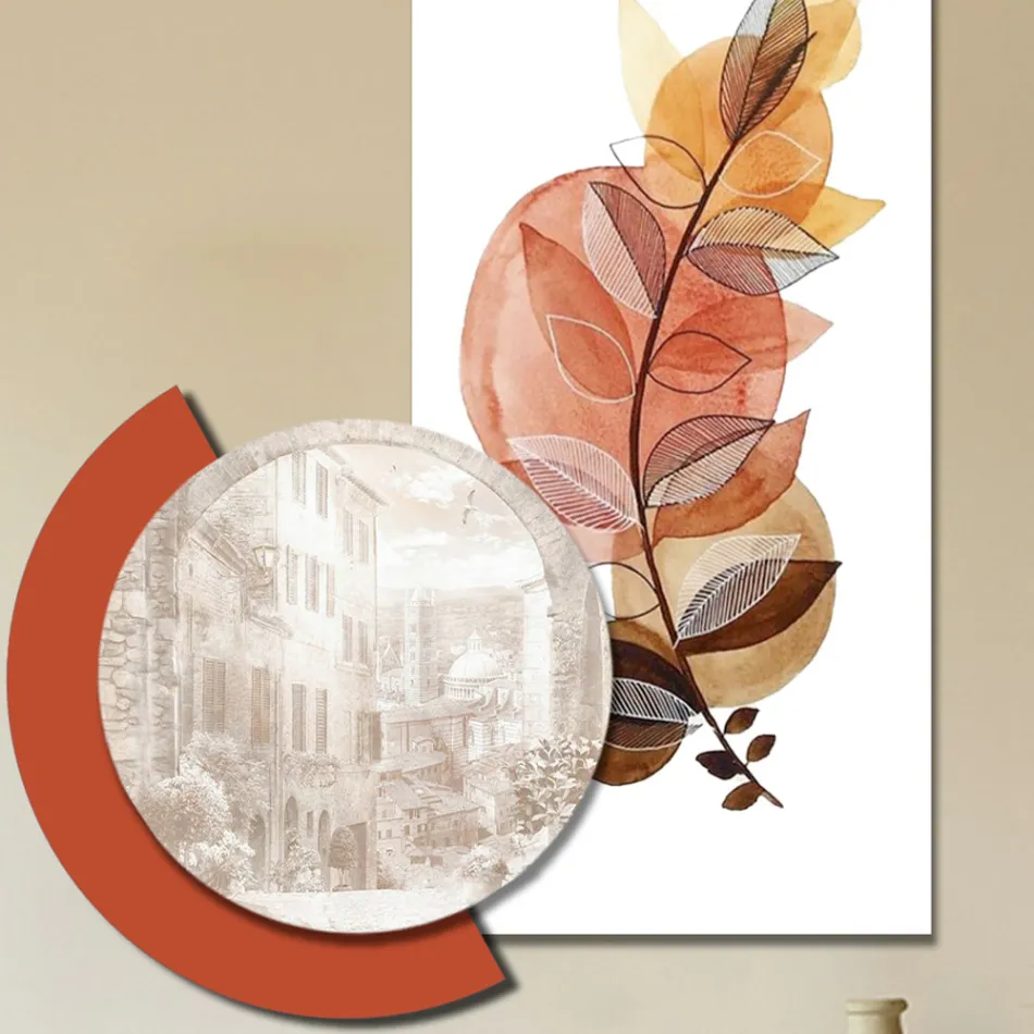 Composición de Cuadros en Madera con Estampados de Ciudades y Ramas Made in Italy - Chile viadurini