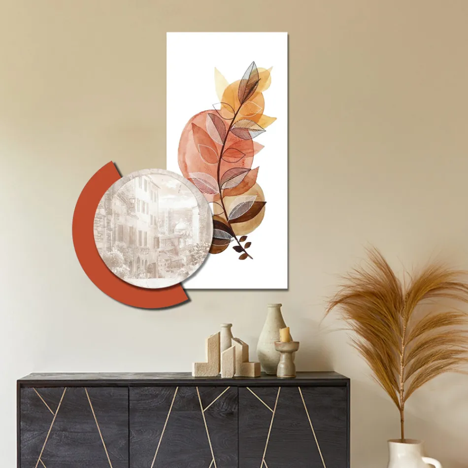 Composición de Cuadros en Madera con Estampados de Ciudades y Ramas Made in Italy - Chile viadurini