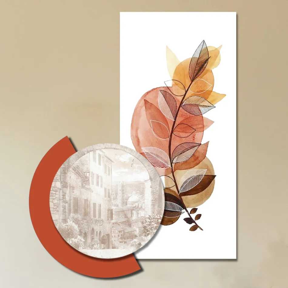 Composición de Cuadros en Madera con Estampados de Ciudades y Ramas Made in Italy - Chile viadurini