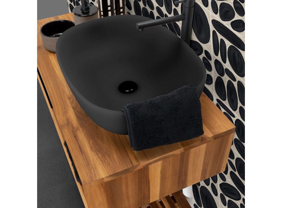 Composición de mueble de baño negro con estante grande y accesorios - Patryk viadurini